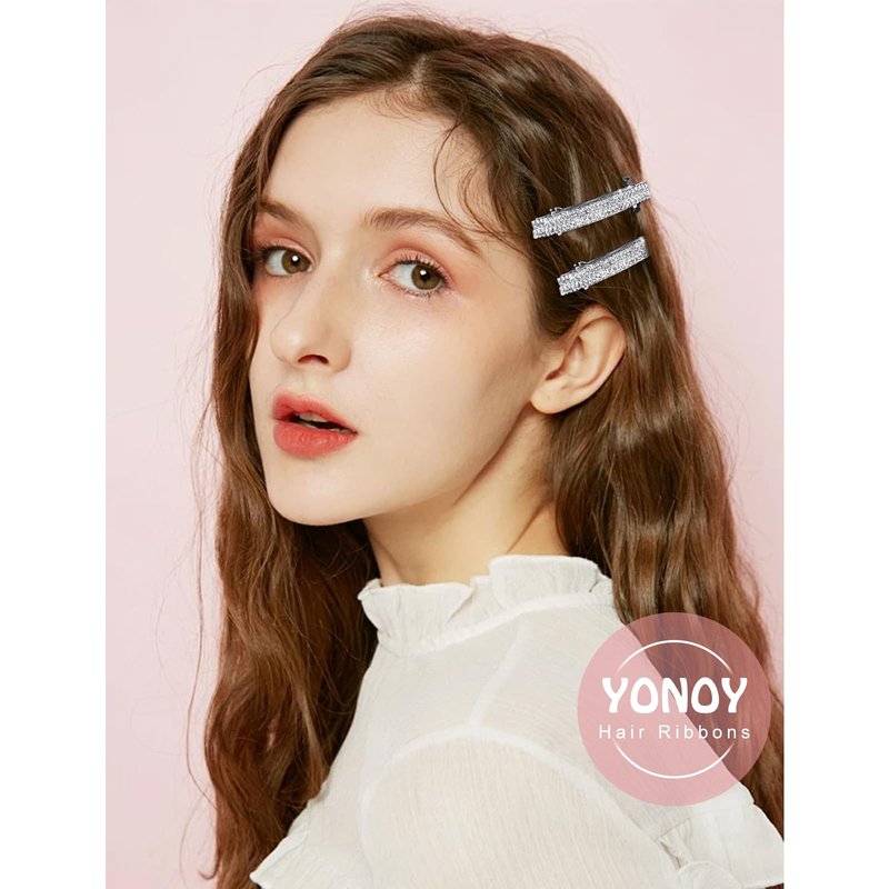 YONOY 4Pcs Rhinestone Hair Barrettes for Women Leaf Wedding Hair Pins Crystal Bobby Pins Silver Bridal Hairpin Clips for Brides Bridesmaids Flower Girls