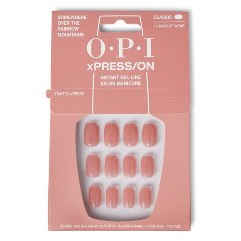 OPI xPRESS/ON Somewhere Over the Rainbow Mountains | Nude Short Round Press On Nails | With Nail Glue | Spring Collection