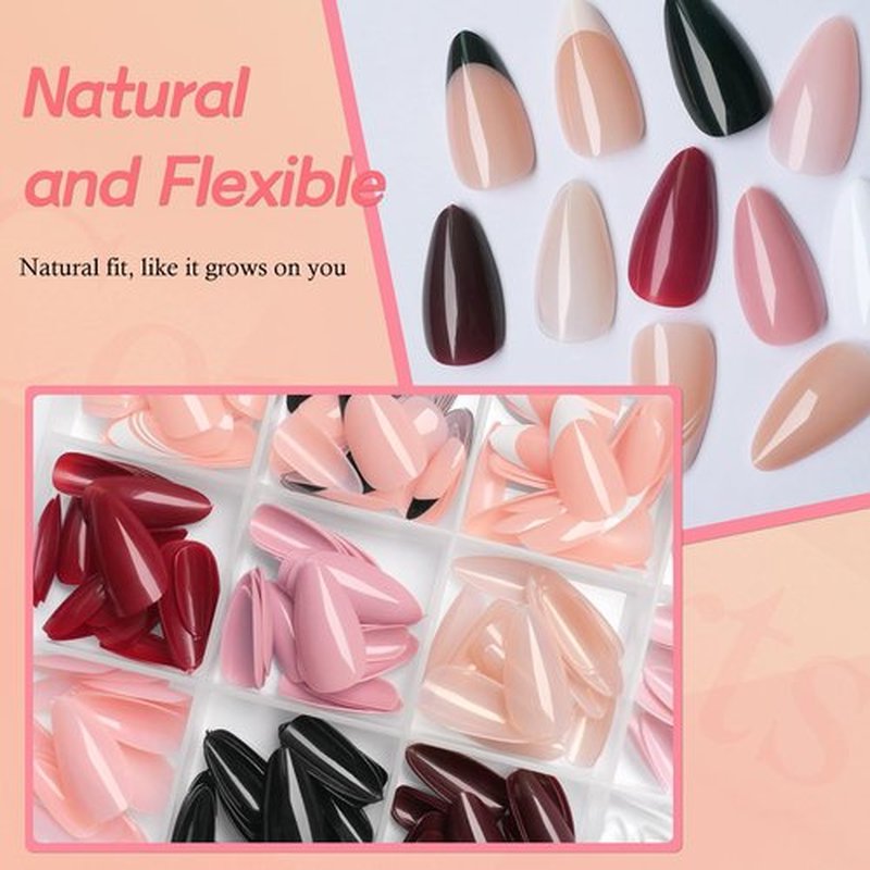 Lifextol 288pc Almond Press on Nails Medium Acrylic Nails Press on Nails French Tip Short Fake Nails with Glue and Adhesive Tabs, Glue on Nails Pack False Stick on Nails Artificial Fingernails, Red