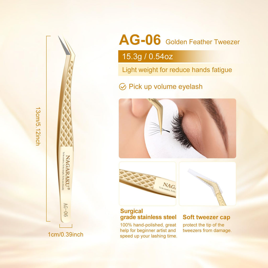 NAGARAKU Eyelash Extension Tweezer Fiber Tip AG-06 Golden Feather
