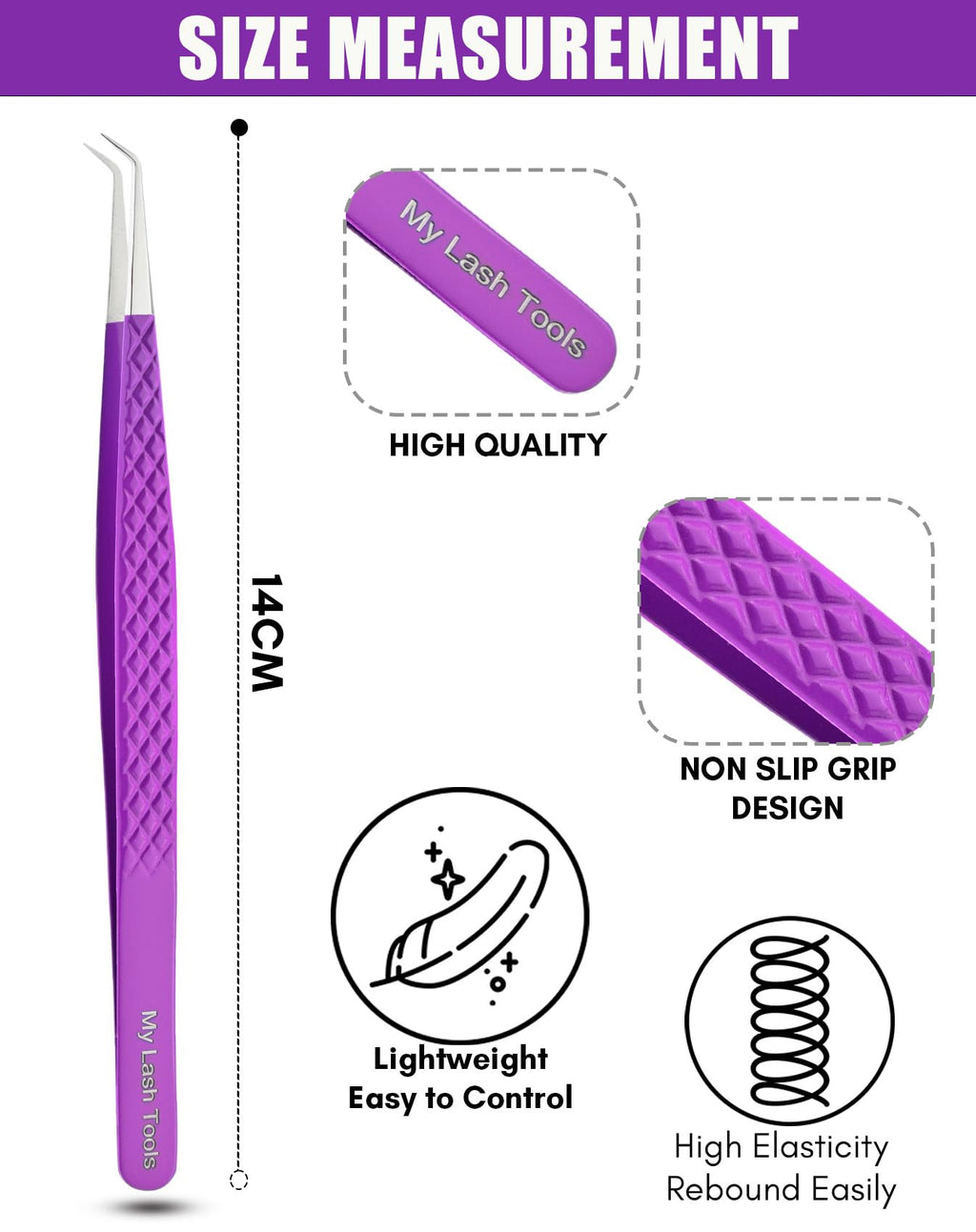 My Lash Tools Curved Degree Tweezers for Individual & Classic Lashes - Stainless Steel - 14cm
