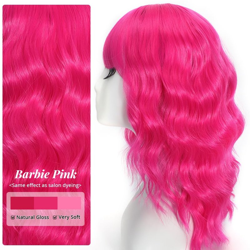 Ucubb Short Bob Wavy Wig with Bangs for Women Loose Curly Wig Look natural Shoulder Length Bob Synthetic Cosplay Wig for Girl Colorful Costume Wigs