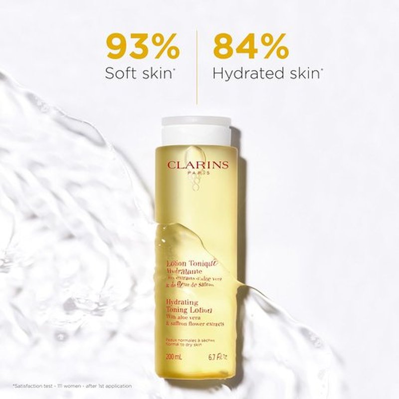 Clarins Hydrating Toning Lotion - Cleanses, Tones & Balances Skin | Plant-Based Aloe Vera | Alcohol-Free for Normal to Dry Skin