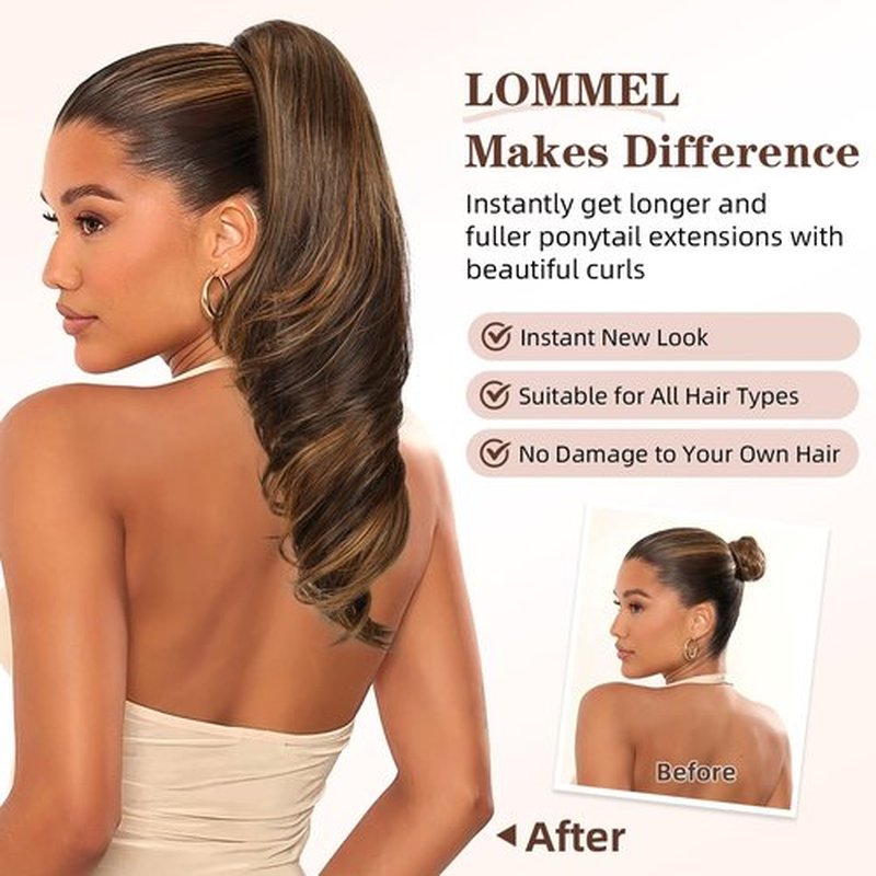 Lommel Claw Clip Ponytail Extension 18Inch Ponytail Extension Brown Black Wavy Curly Claw Clip in Ponytail Hair Extensions, Natural Fake Ponytail Synthetic Hairpiece for Women