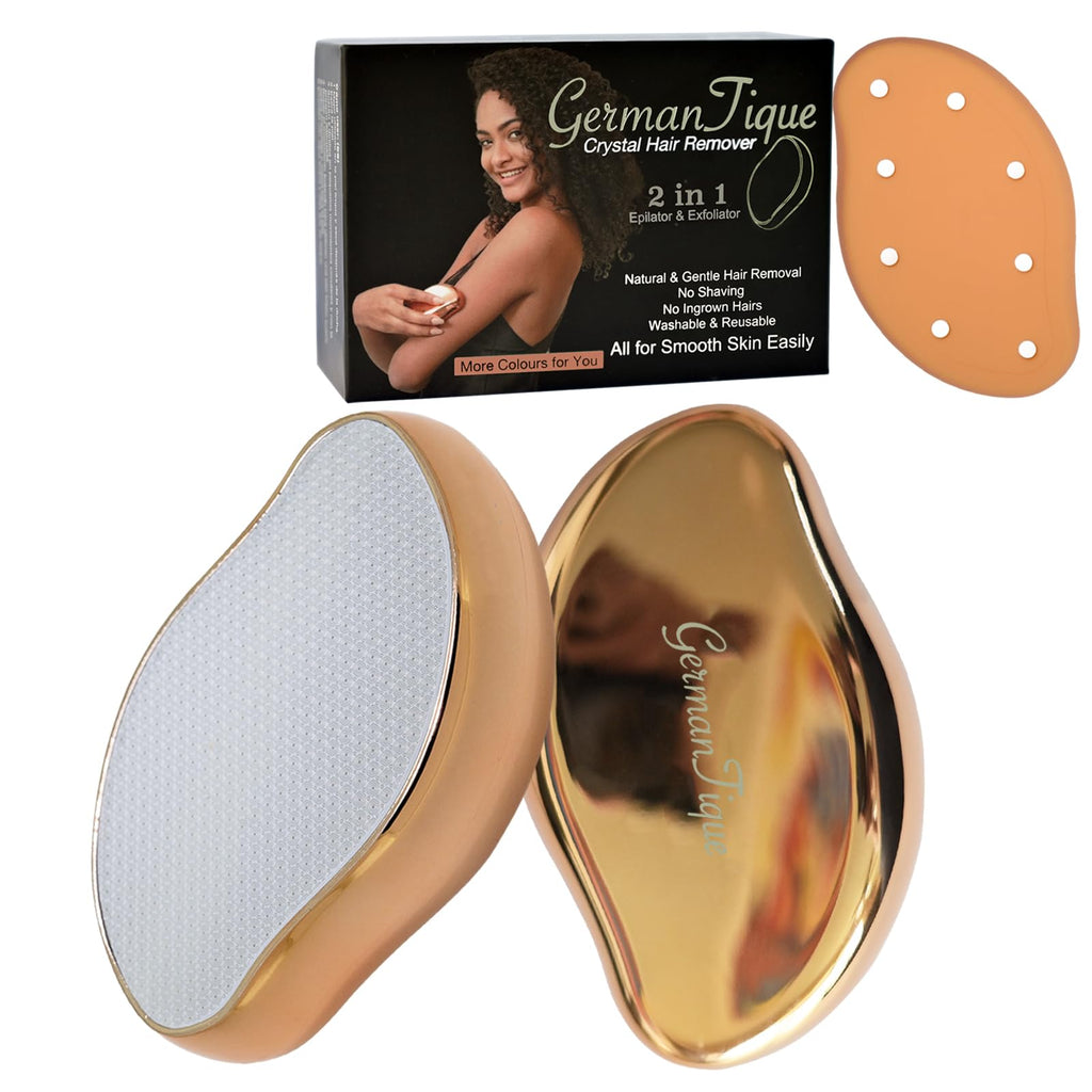 Germantique Crystal Hair Eraser,Natural Crystal Hair Remover,Reusable Painless Nano Glass Hair Removal Device without Shaver,Gentle Crystal Epilator and Exfoliator for Soft Silky Skin(Gold)