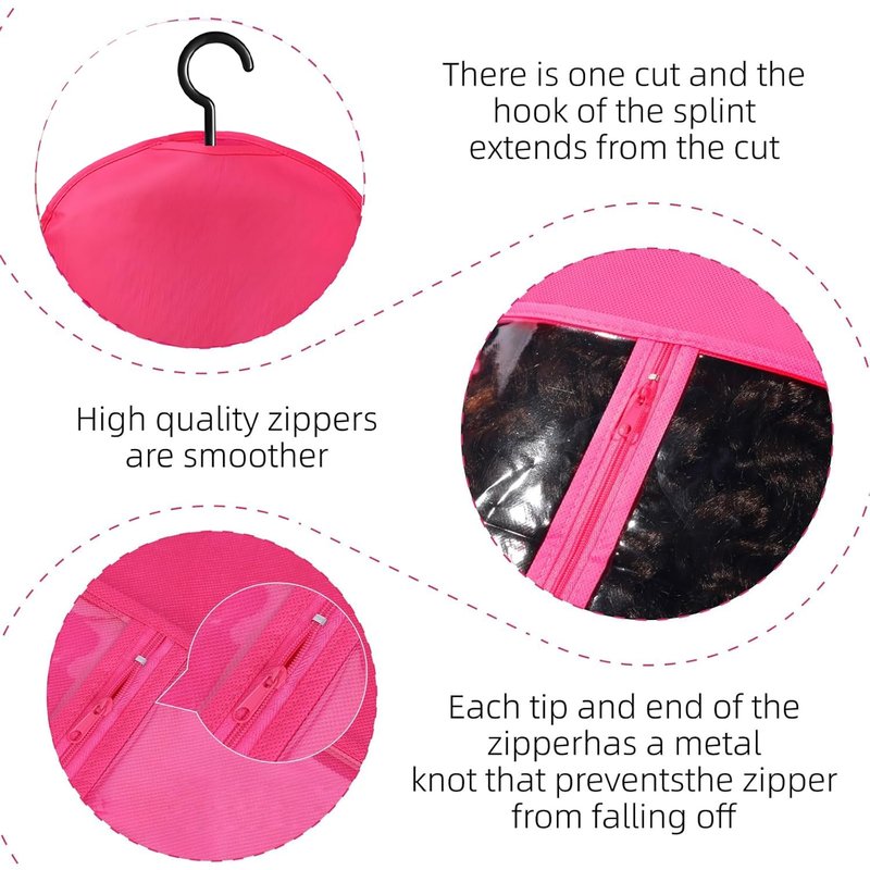 Wig Hangers Set - Premium Dust-Proof Wig Storage Bags with Hooks for Hair Extensions, Wig Organizer for Wig Bags Storage with Hanger,Space-Saving Wig Storage Solution(6PCS Black & 6PCS Hot Pink)