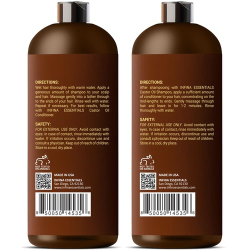 Castor Oil Shampoo and Conditioner Set for Hair Growth with Rosemary & Peppermint Oil - Cleanse Hair, Strengthen & Shine with Castor Shampoo and Conditioner - Anti-Hair Loss for Men & Women - 16 fl oz