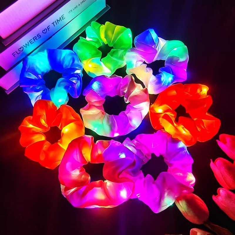 8 PCS Light up Scrunchies for Girls, Glow in the Dark Party Supplies, 3 Glow Mode Satin Scrunchy, Hair Accessories for Birthday Party, Rave Party, Festival & Sleepover Party