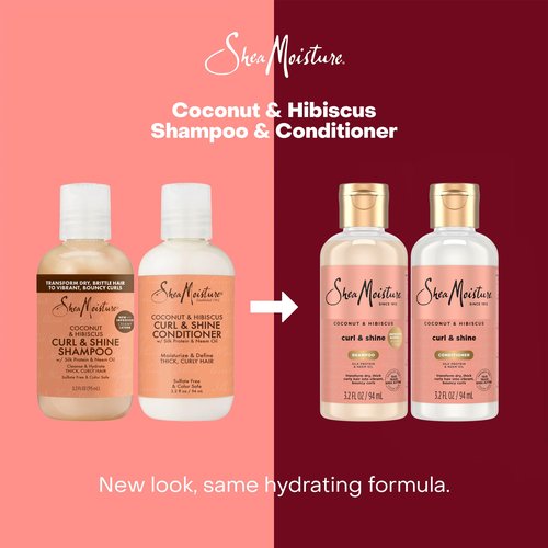 SheaMoisture Curl & Shine Shampoo & Conditioner, Travel-Size – Coconut & Hibiscus Curly Hair Products for Shine & Frizz Control, 3.2 Oz Ea (2 Piece Set)