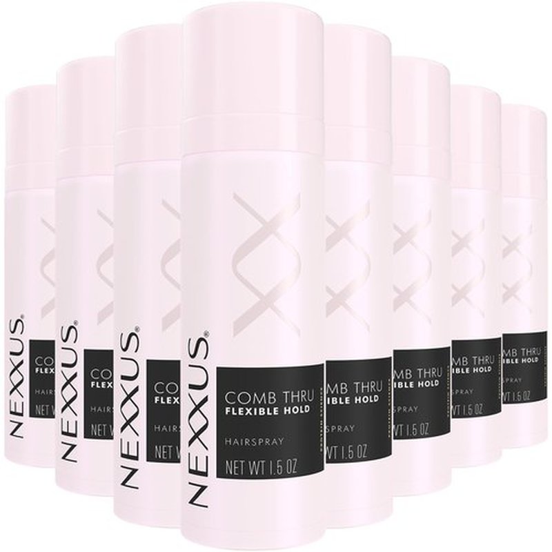 Nexxus Travel Hairspray, Comb Thru Flexible Hold 8-Pack – 72-Hour Anti-Humidity Shield, 48-Hour Frizz Control, Rose Fragrance, 1.5 Oz Ea