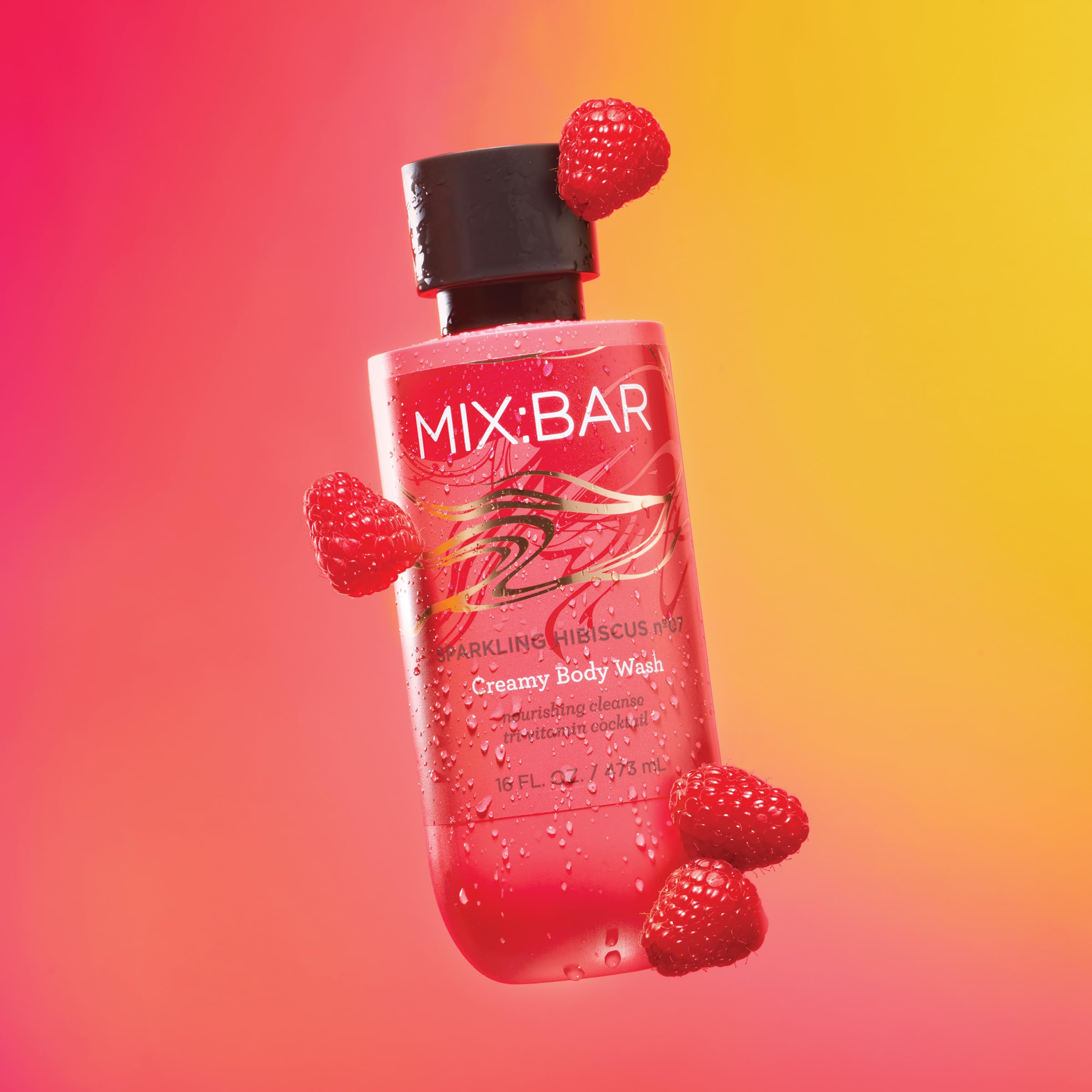 MIX:BAR Hibiscus Creamy Body Wash for Women, Hydrating & Moisturizing with Niacinamide, Panthenol & Vitamin C - Vegan, Sulfate Free, Paraben Free, 16oz