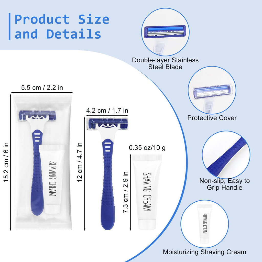 Disposable Razors Bulk, Razors Individually Wrapped Bulk, Travel Razors Bulk With 10g Shaving Cream For Hotels, Shelters, Homeless, Nursing Homes, Charities, Churches (Blue,50-PACK)