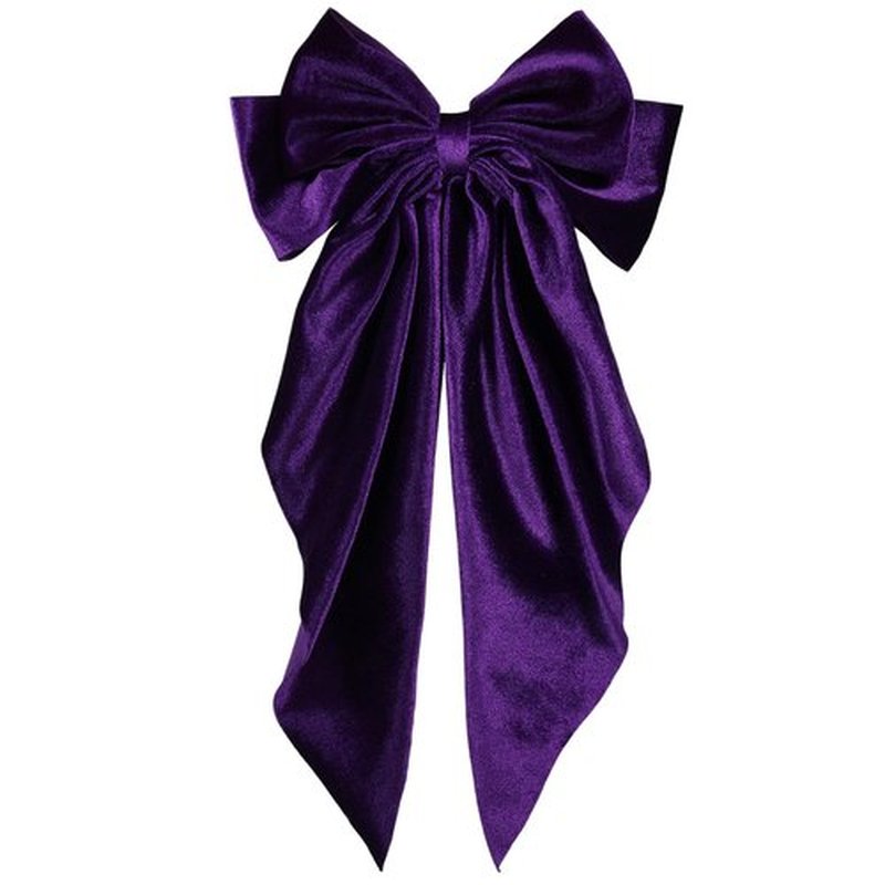 Purple Velvet Large Hair Bow Long Tail Bowknot Hair Barrette Clip 8.26 Inch Women Girls Fall Winter Ponytail Holder Hair Accessories