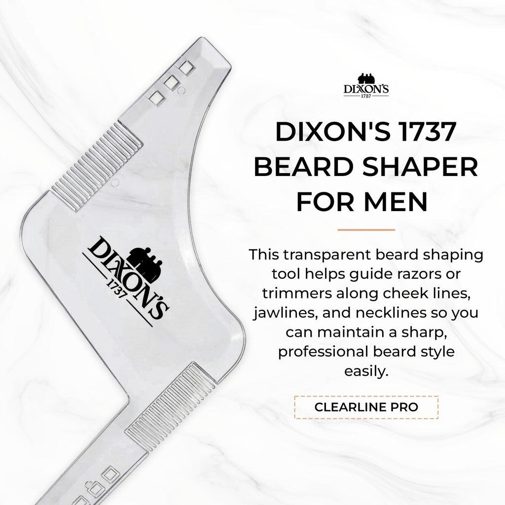 Dixon's 1737 Clear Line Pro Beard Shaper for Men – Transparent Beard Line Up Tool with Comb Edges, Beard Template for Cheek Line, Neckline and Jawline Trimming