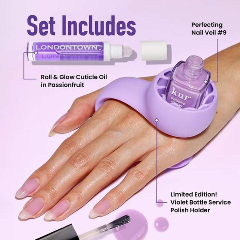 LONDONTOWN Violet Vibes Nail Polish Set - Sheer Lilac Tint with Cuticle Oil & Polish Holder | 0.40 fl oz