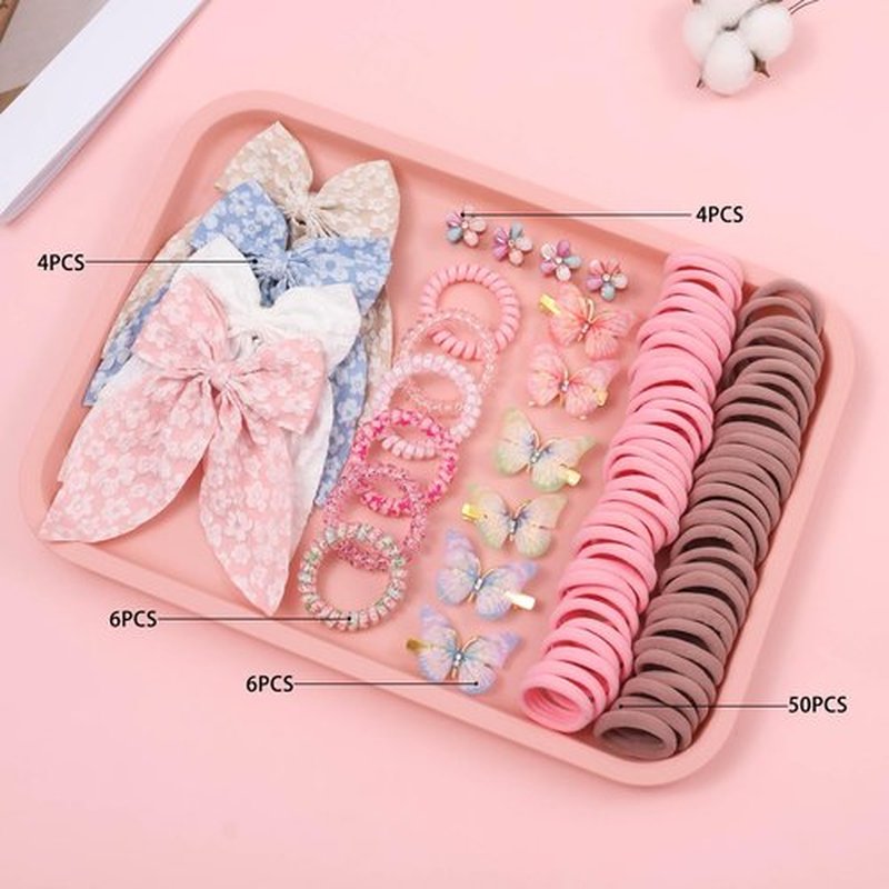 Rosvia Little Girls Hair Accessories Set 70pcs,Elastic Spiral Hair Ties for Thick Hair, Mini Crystal Flower Hair Claws,Butterfly Hair Clips,Toddlers Hair Bows for Girls Teens Kids Toddlers
