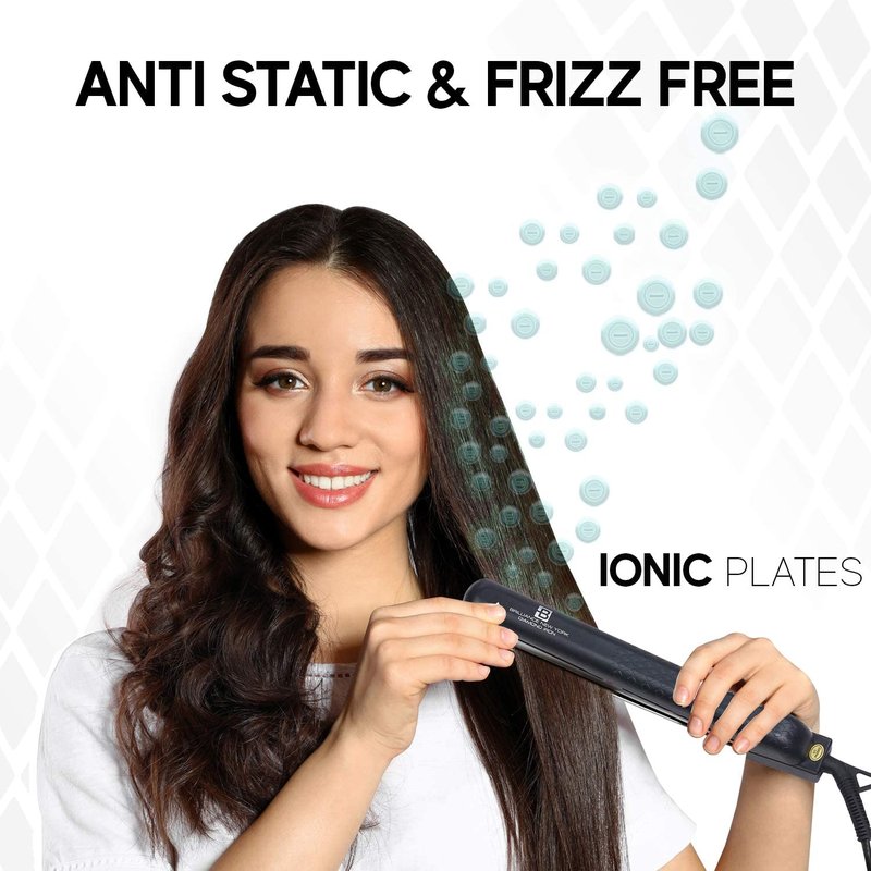 Brilliance New York 1.25 Inch Diamond Ceramic Flat Iron - Professional Anti-Static Hair Straightener