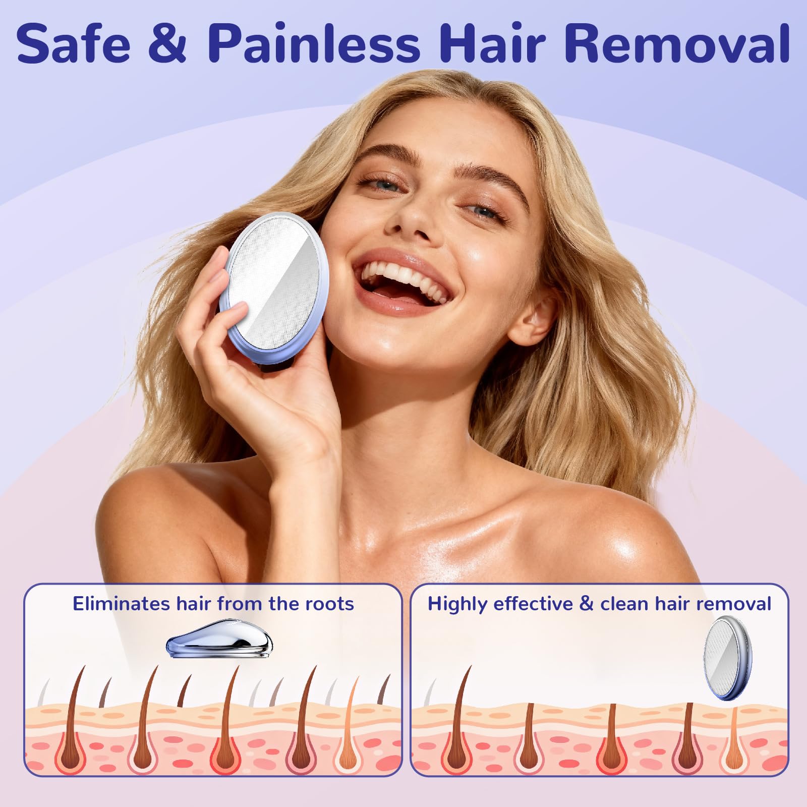 hoyesch Crystal Hair Eraser for Women and Men, Reusable Crystal Hair Remover Painless Exfoliation Epilators Hair Removal for Women, Magic Hair Eraser for Back Arms Legs (Gradient Blue)
