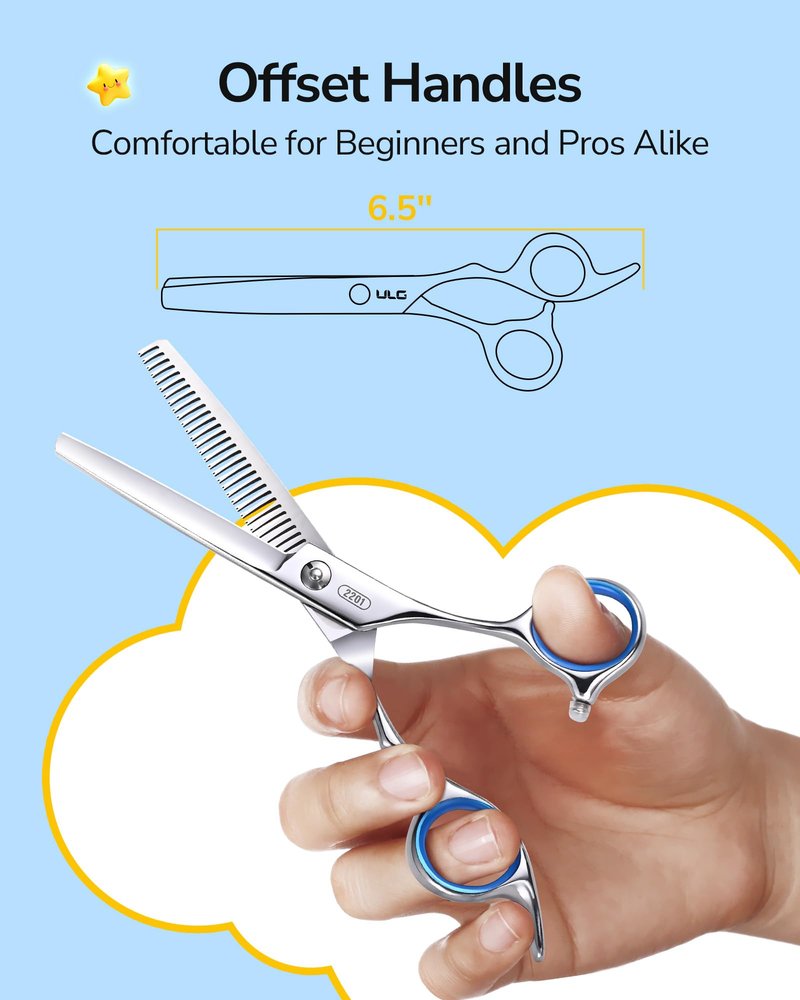 ULG Hair Cutting Scissors for Kids, Safety Round Tip Baby Hair Cutting Kit, Haircut Scissors Set with Thinning and Cutting Shears, Comb & Storage Bag, 6.5” Hair Shears Set for Children, Toddlers, Pets