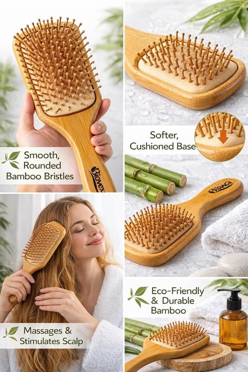Biovexa Bamboo Hair Brush - Eco-Friendly Design for Smooth, Tangle-Free Hair