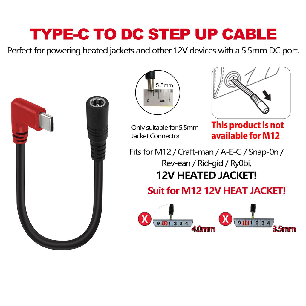 Smarkey 12V QC3.0 Heated Jacket Battery PD Power Bank with Type-C Step Up Adapter Charger Cable Compatible with M12, Makita, Snapon, Metabo, Craftsman, AEG Gear