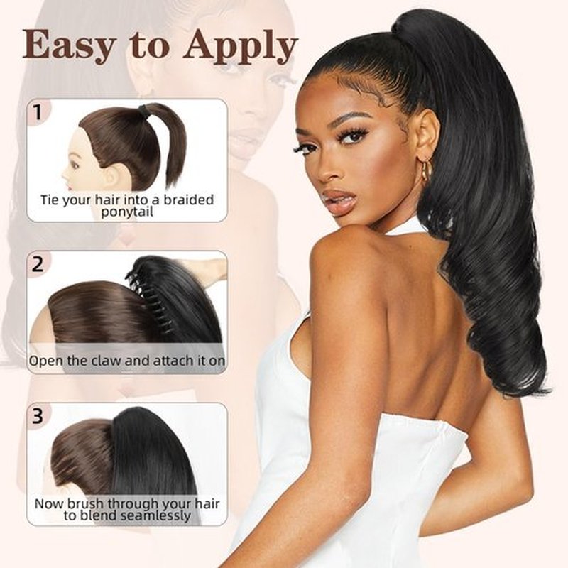Lommel Claw Clip Ponytail Extension 18Inch Ponytail Extension Brown Black Wavy Curly Claw Clip in Ponytail Hair Extensions, Natural Fake Ponytail Synthetic Hairpiece for Women