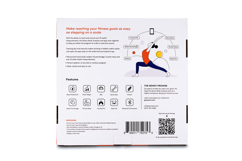 Sensiv Body Analyzer Bluetooth Smart Scale - Tracks and Records 10 Measurements - User-Friendly, app - Sleek, Stylish Design