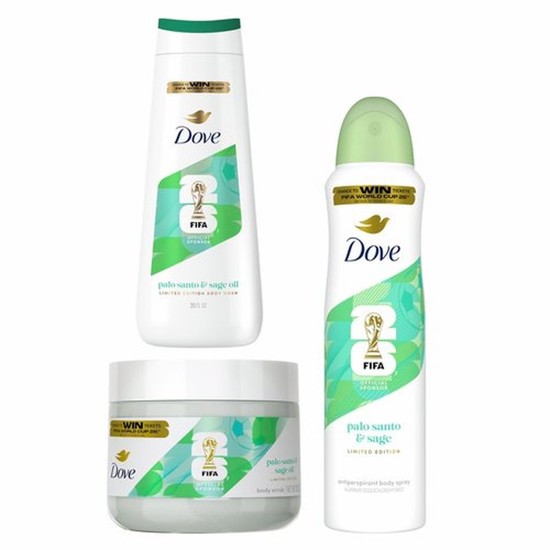 Dove FIFA World Cup 2026 Limited Edition Hydrating Regimen 3‑Pack – Palo Santo & Sage Oil Body Wash, 24‑Hour Nourishing MicroMoisture, Vegan & Dermatologist‑Recommended