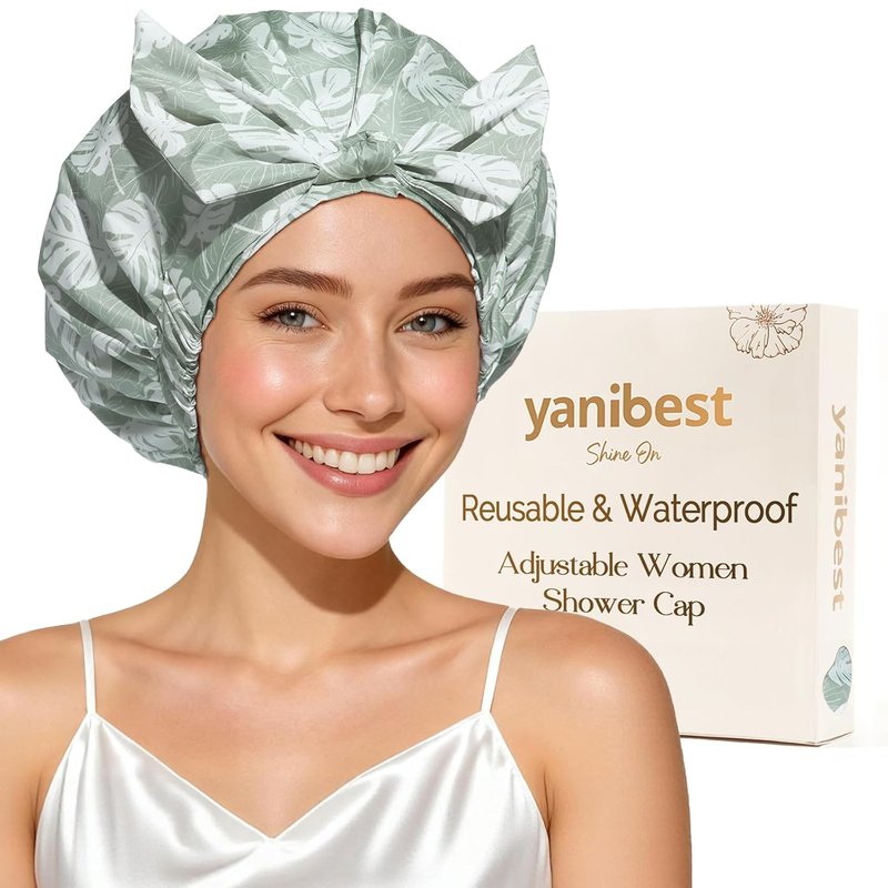 Yanibest Reusable Waterproof Shower Cap - Adjustable Non-Slip Design for Long Hair | Green