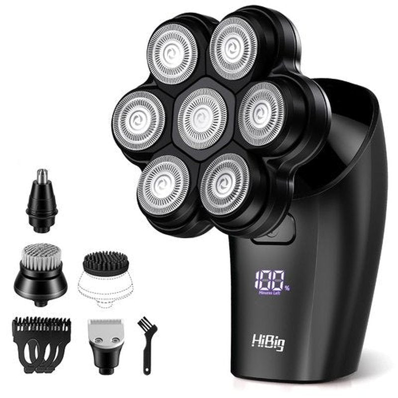 7D Arc Magnetic Head Shaver for Bald Men - Waterproof 5-in-1 Electric Razor & Grooming Kit, Black