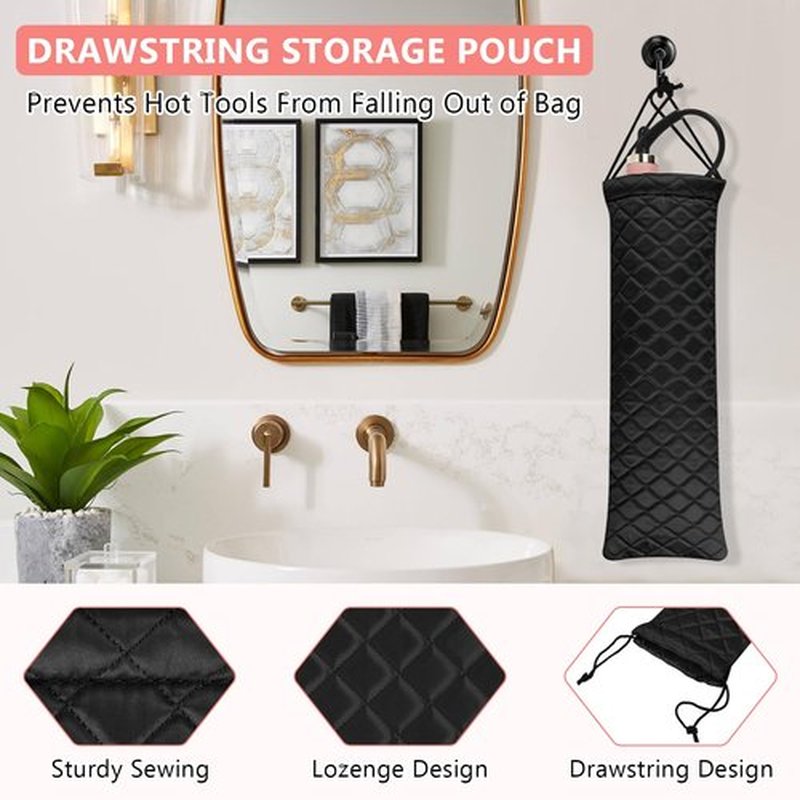 AMIJEAL Heat Resistant Hair Tools Organizer Bag Portable Travel Drawstring Storage Cover Pouch for Hair Straightening Irons, Curling Irons, Flat Irons and Hot Styling Tools(16" x 4.3")
