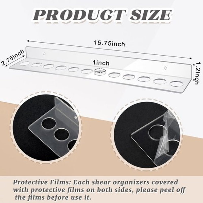 Briwooody 2 Packs 12 Slot Acrylic Wall Mounted Shear Holder Clear Scissors Holder Rack 15.75" Wide 0.12" Thick Shear Organizer with Hanging Screws for Dog Grooming Salon Hairdresser Barber storage