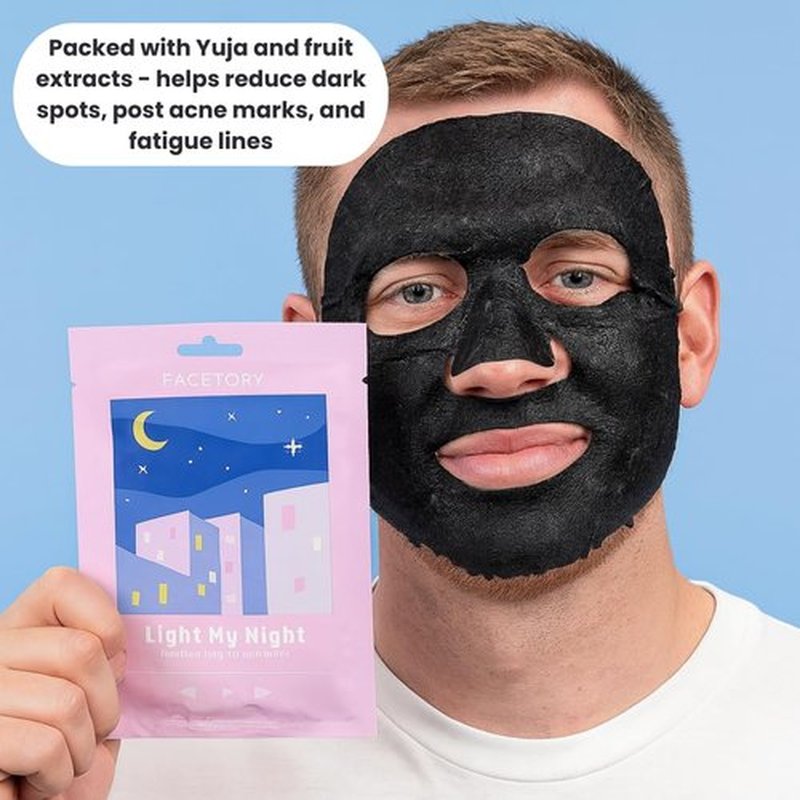 FACETORY K Beauty Face Mask for Men – ILLUMINATING Sheet Mask with Yuja Extract | Skin Care for Men | Brightens, Evens Tone & Fades Post-Acne Marks (5 Pack)