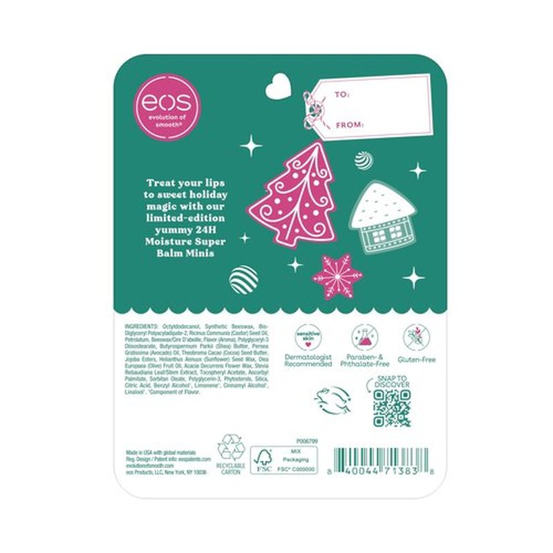 eos Holiday 24H Moisture Mini Super Balm Set- Speculoos Cookie Butter, Iced Gingerbread, Vanilla Cake Batter, Limited-Edition Lip Care, Stocking Stuffers, 0.20 fl oz, 3-Pack