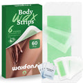 Waxfans 60 Counts Wax Strips for Hair Removal,40 Body Waxing Strips for Bikini,Legs & Underarms, 20 Face Wax Strips for Facial,lip,eyebrow,chin with 4 Calming Wipes, for Women & Men（Green）