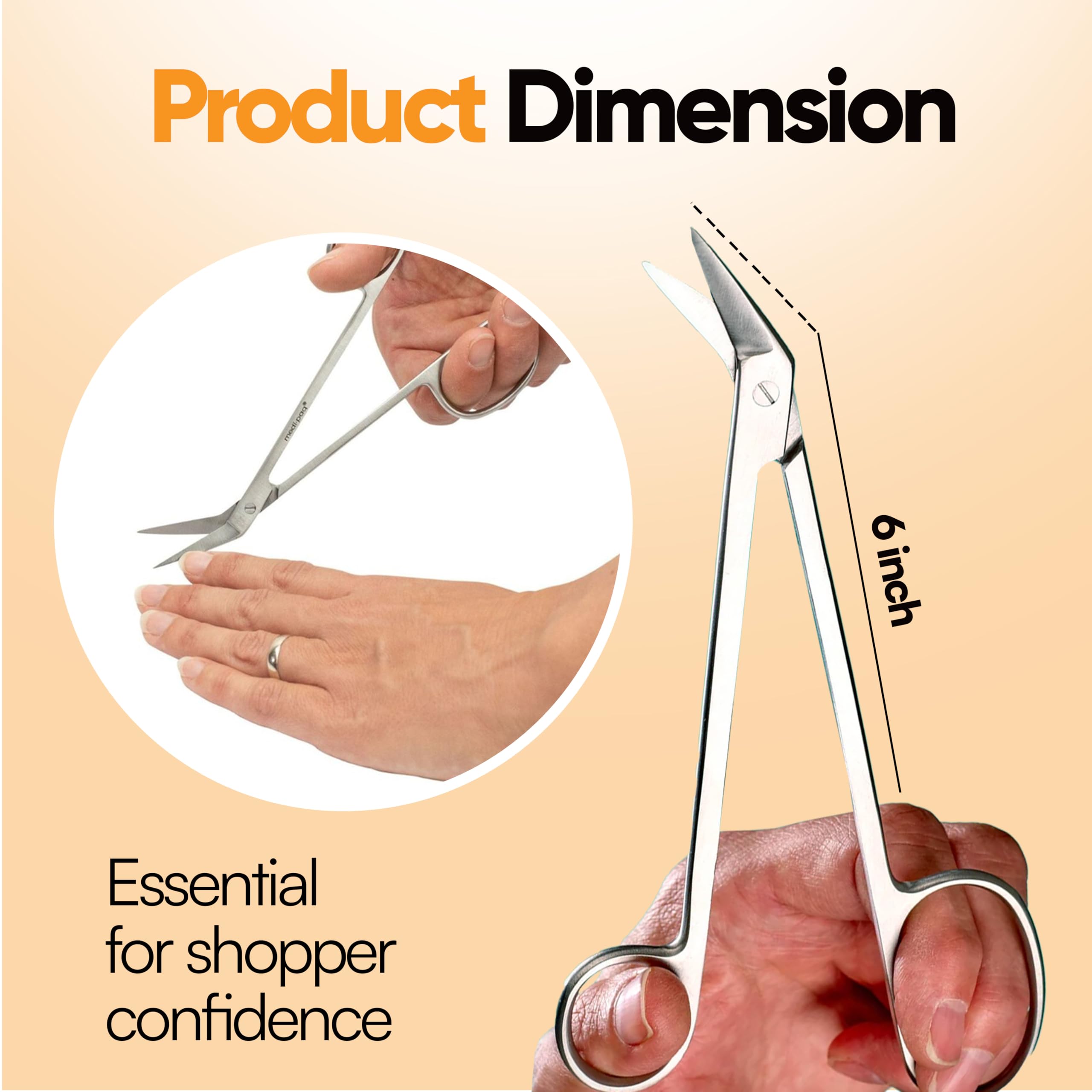 Long Handle Toenail Scissors - 6” Long Handled Nail Clippers for Seniors Podiatrist Manicure Pedicure Podiatry for Elderly Men Women Ingrown Toe Nails Fingernail Cuticle Trimmer Cutter Stainless Steel