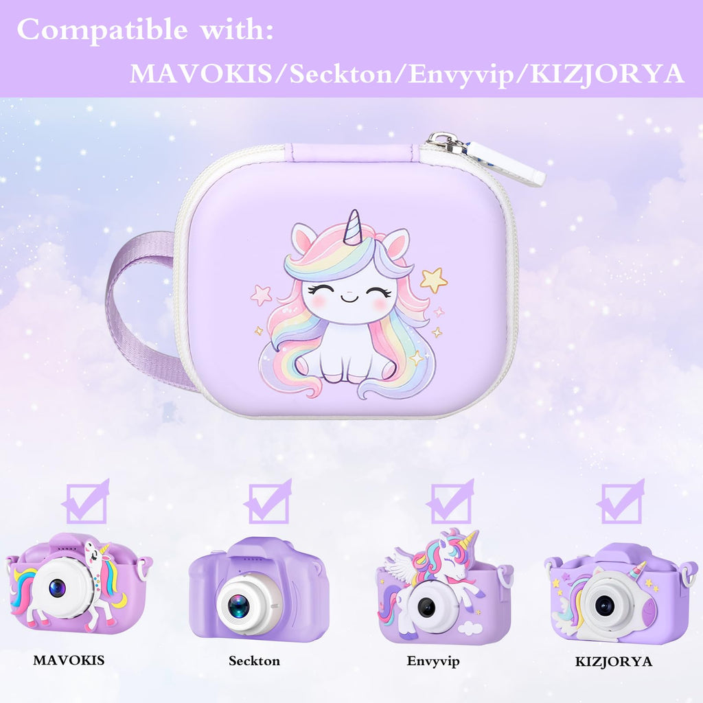 worfty Kids Camera Case Compatible with MAVOKIS/Envyvip/Seckton/KIZJORYA/Goopow Digital Video Camera Toys Camcorder Storage Holder Carrying - Purple Unicorn(Case Only)