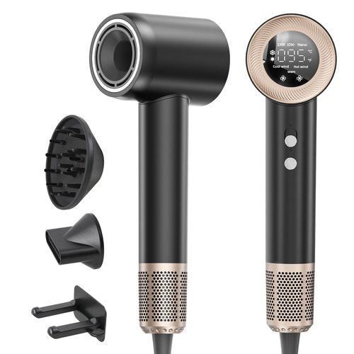 Hair Dryer, 1600W High Speed Ionic Blow Dryer with 300 Million Negative Ions, 160000 RPM Brushless Motor for Fast Drying, 59dB Low Noise & 65M/S Hair Dryers for Home Travel,Black