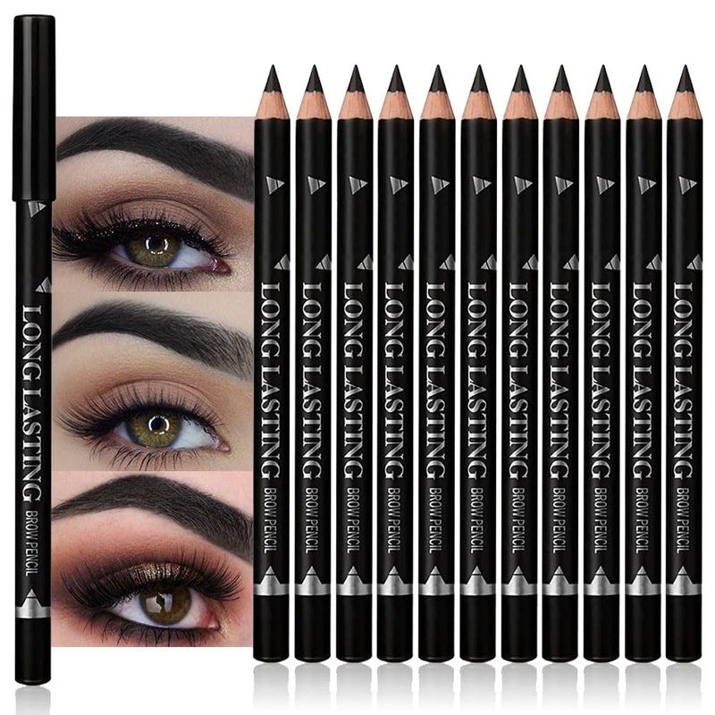 WanTuoluo Eyebrow Pencils for Women, 12Pcs Hard-Core Wooden Eye Brow Eye Liner Pen for Beginner Makeup, Waterproof & Sweat-Proof (12Pcs-Black-Eyebrow Pencils)