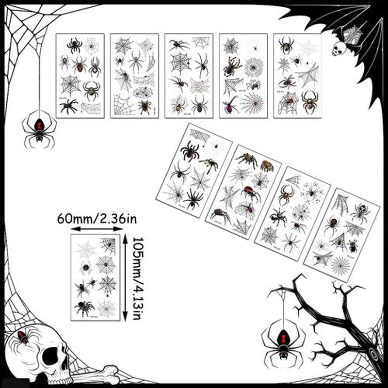 Halloween Face Tattoos Temporary, Realistic Horror Decal Spider Web and Net, Costume Apparel Cosplay Accessories Party Favor Supplies