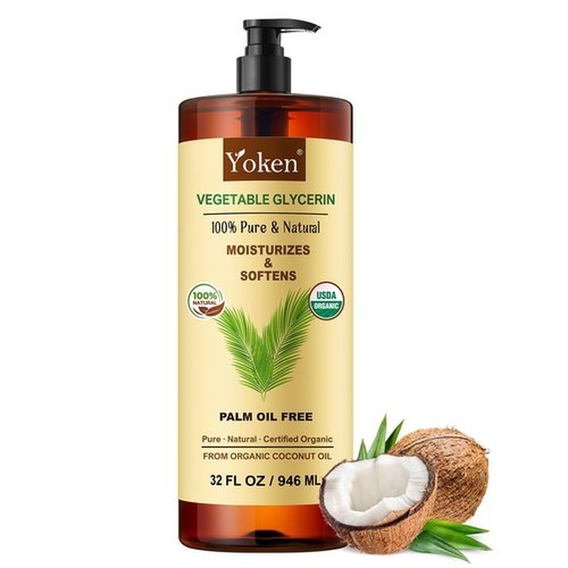 Organic Glycerin Vegetable Glycerine 32 fl oz USDA Certified, Liquid Glycerol, Glicerina Vegetal, No Palm Oil, Coconut-Derived, Natural Pure for Skin Face Hair, DIY Soap & Slime, Essential Oil Carrier