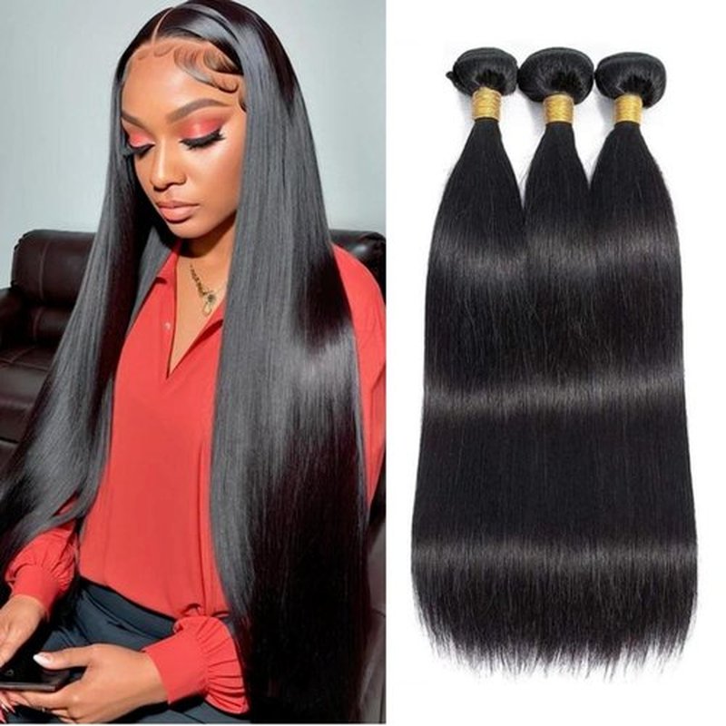 Straight Human Hair Bundles 100% Unprocessed 12A Brazilian Virgin Hair 14 14 14 Inch Straight Bundles Human Hair Double Weft 3 Bundles Straight Weave Natural Black
