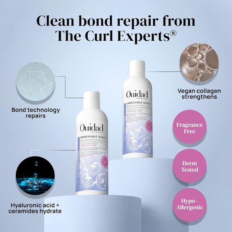 OUIDAD Unbreakable Bonds Shampoo - Bond Building Formula for Curly Hair | Fragrance-Free, 8.5 oz
