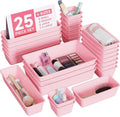 BiuLeon 25 PCS Plastic Drawer Organizers Set - Versatile Vanity & Makeup Storage | Pink, 4 Sizes