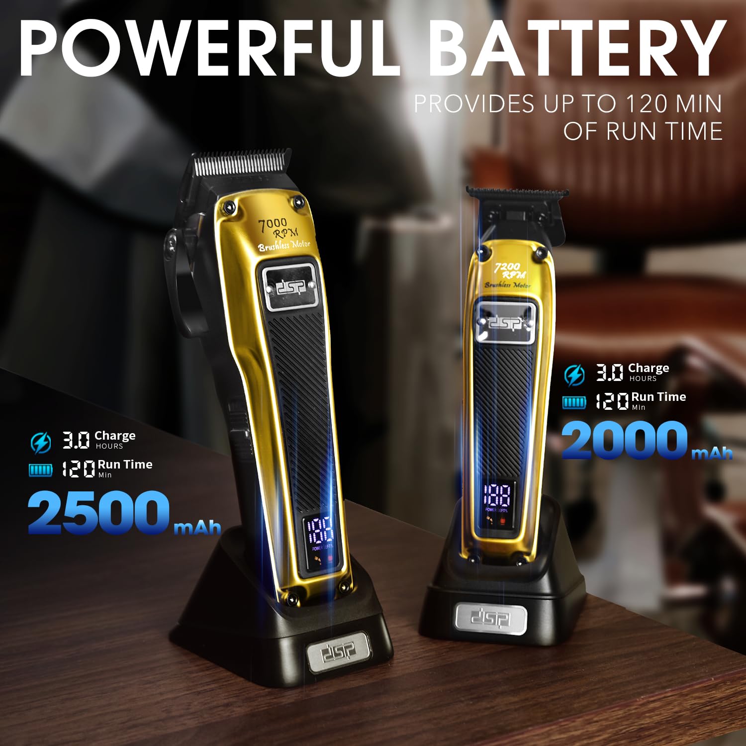 DSP Professional Beard Trimmer for Men, Cordless Trimmer Barber, BLDC Motor & DLC Coated Blade, Bald Head Clipper for Men
