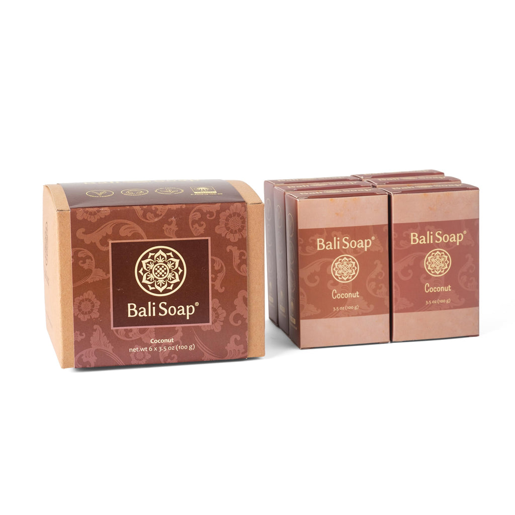 Bali Soap - Coconut Natural Soap Bar for Men & Women - Vegan, Handmade, Exfoliating, Moisturizing - 6 Pack, 3.5 Oz Each