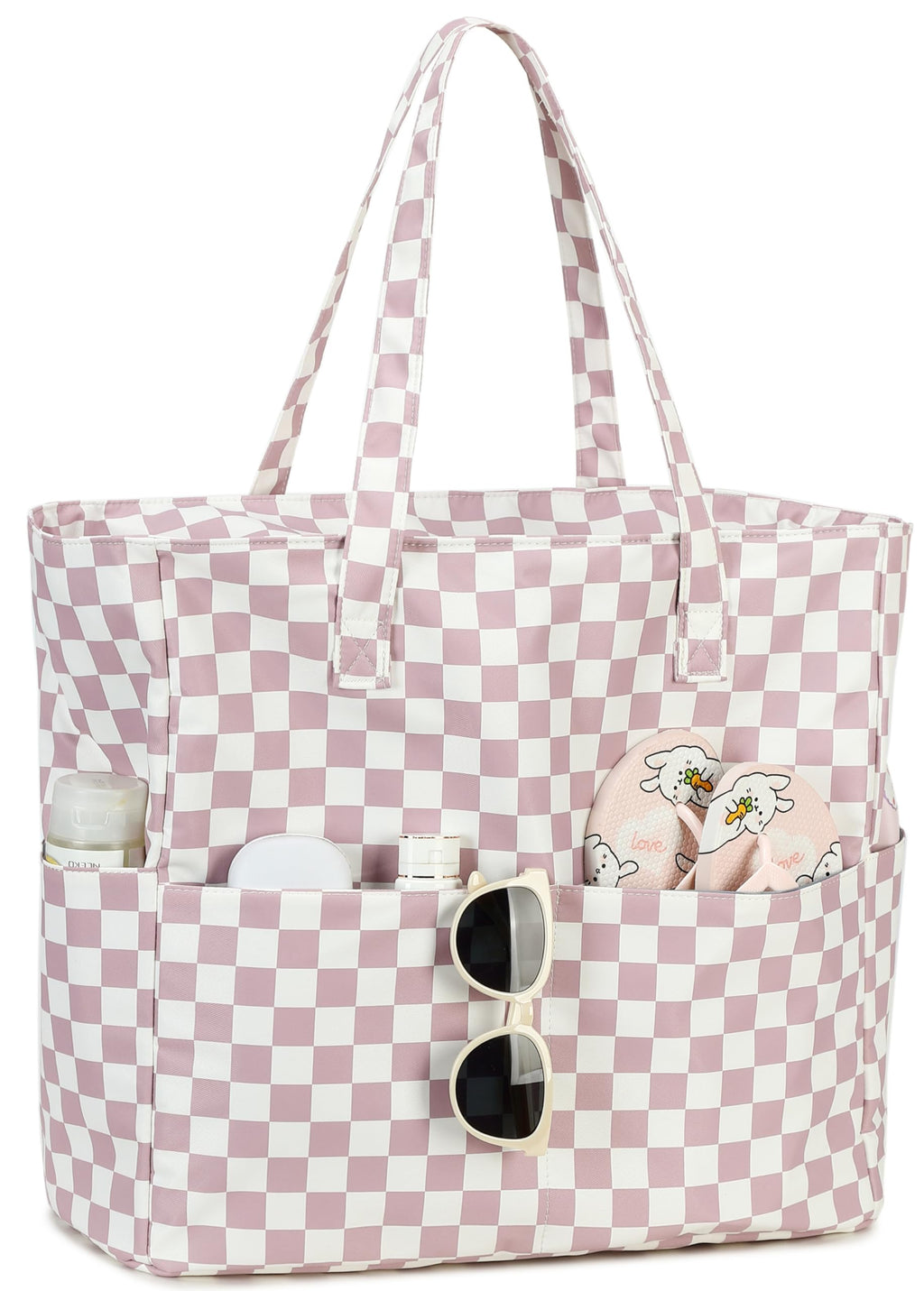 LEDAOU Beach Bag Waterproof Sandproof Women Beach Tote Pool Bag with Zipper for Swim Gym Grocery Travel with Wet Pocket