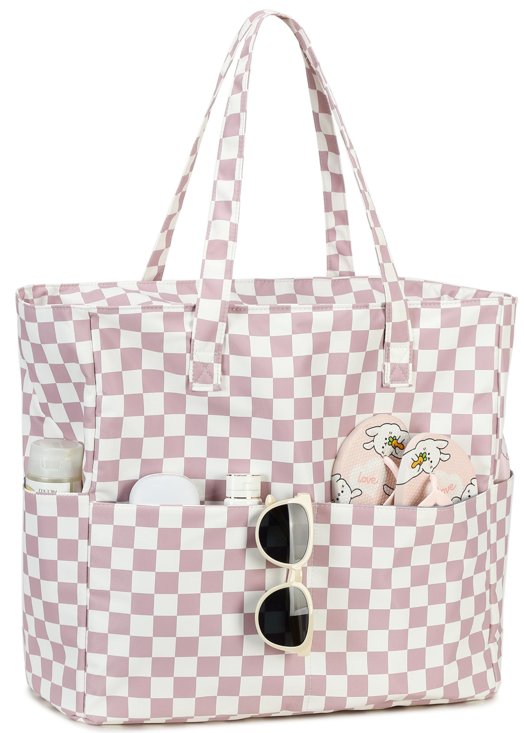 LEDAOU Beach Bag Waterproof Sandproof Women Beach Tote Pool Bag with Zipper for Swim Gym Grocery Travel with Wet Pocket