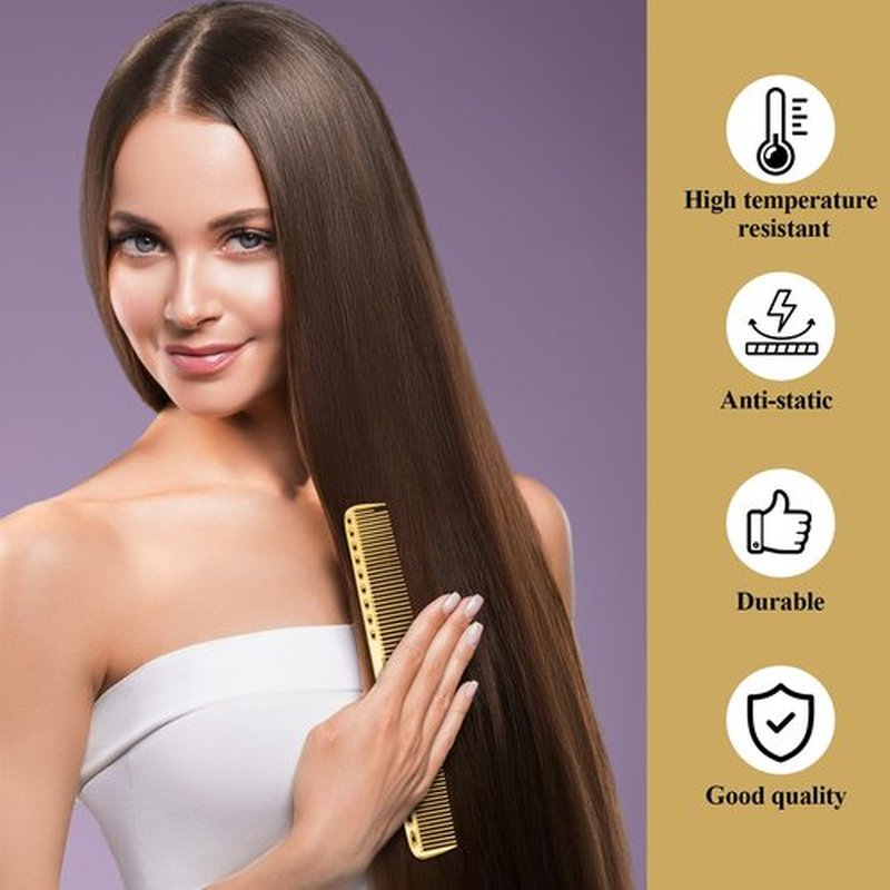 Professional Barber Aluminum Comb Set Metal Combs for Cutting Comb Hair Hairdressing Tail Comb (Golden)