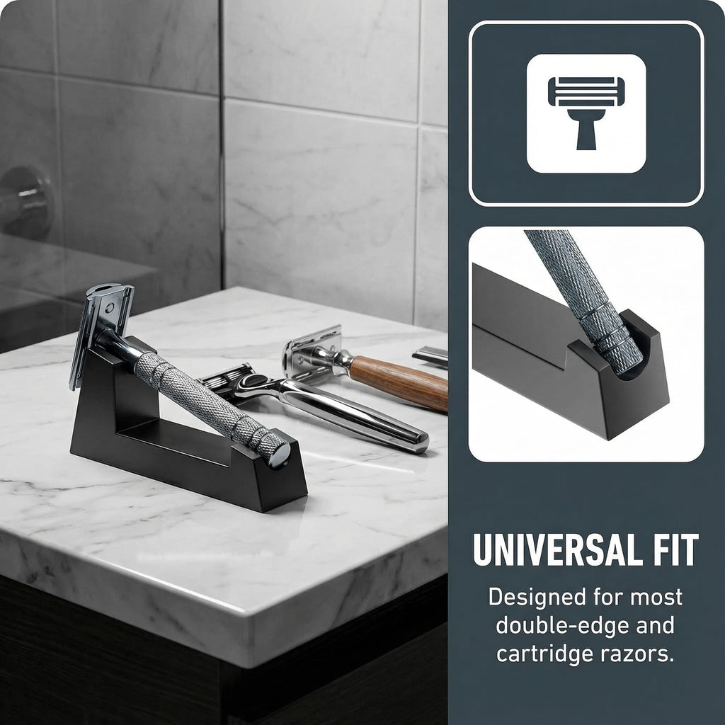 Aluminum Alloy Razor Stand, Safety Aluminum Men's Shaving Stand Black for Bathroom Countertops, Compatible with Henson AL13, AL13-M and Ti22, Anti-Rust and Durable